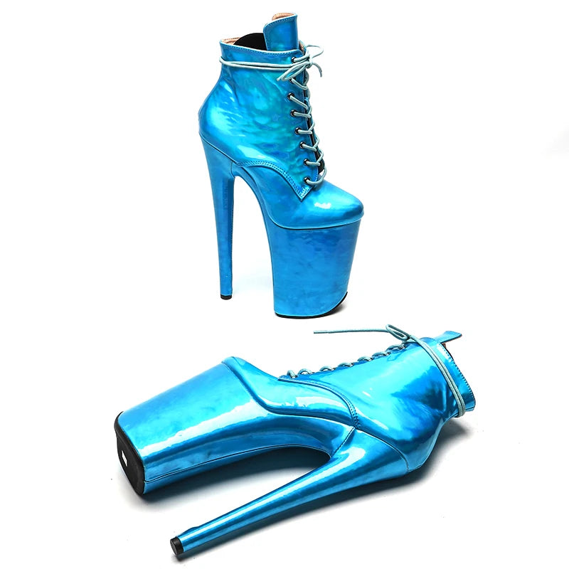 23CM/9inches Patent PU Upper Fashion High Heels Platform Ankle Boots Pole Dance Boot