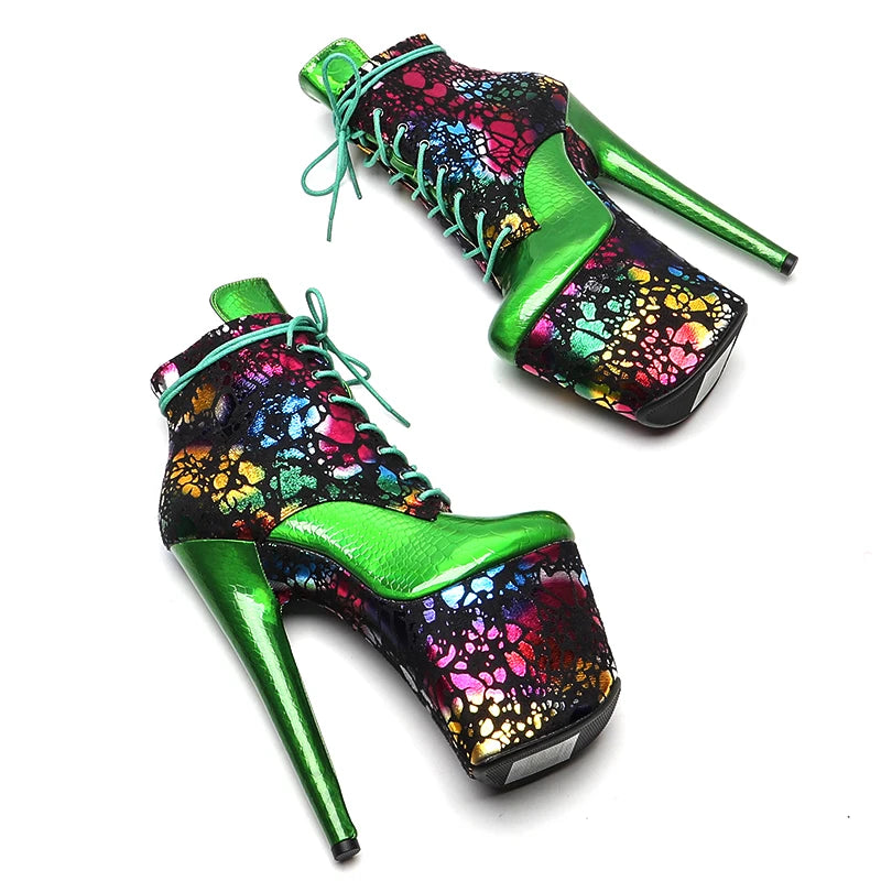 20CM/8inches Suede Upper High Heel Transparent Gradient Color Platform Pole Dance Boot