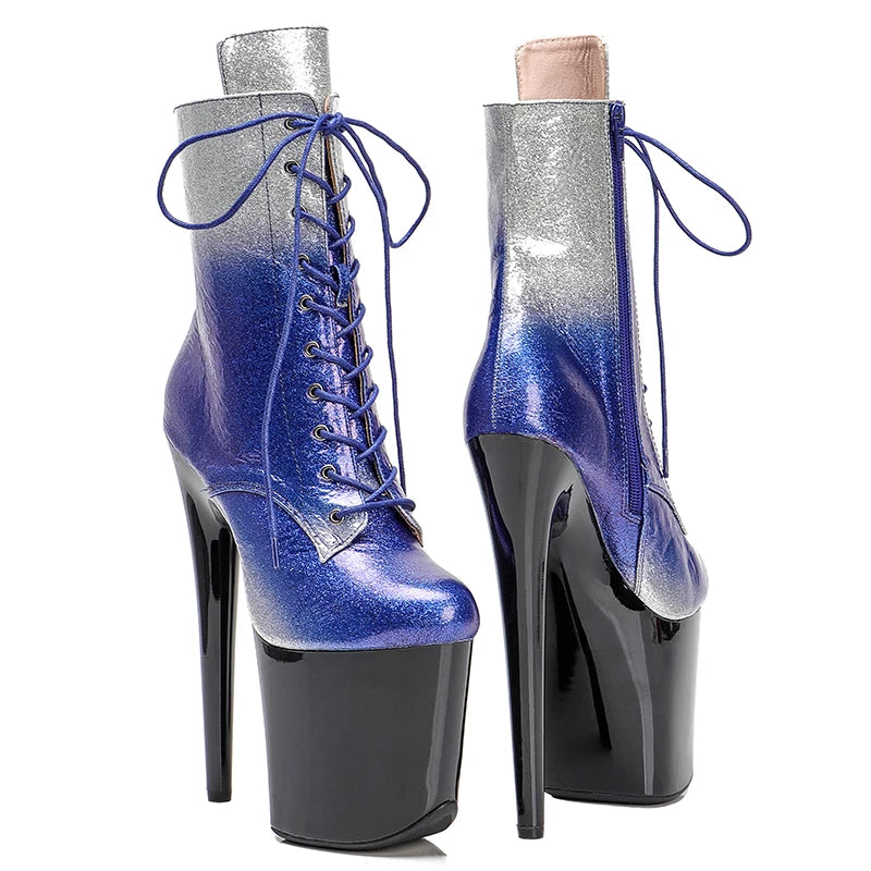 20CM/8Inch PU upper boots open toe Lace Up Pole Dance High Heels platform Pole Dance boot