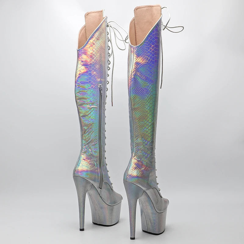 17CM/7inches holography Snake Upper Small Open toe Pole dancing shoes High Heel platform Pole Dance boot