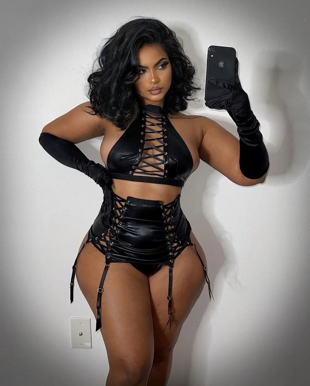 Leather Lingerie Lace Up Outfits Latex Exotic Sets Fantasy Underwear Hot Attractive Bra Set