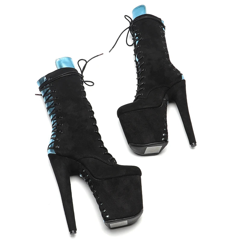 20CM/8Inch suede upper ankle Boots Nightclub Stiletto Pumps Side Zipper High Heels Women's Party Shoes 4B