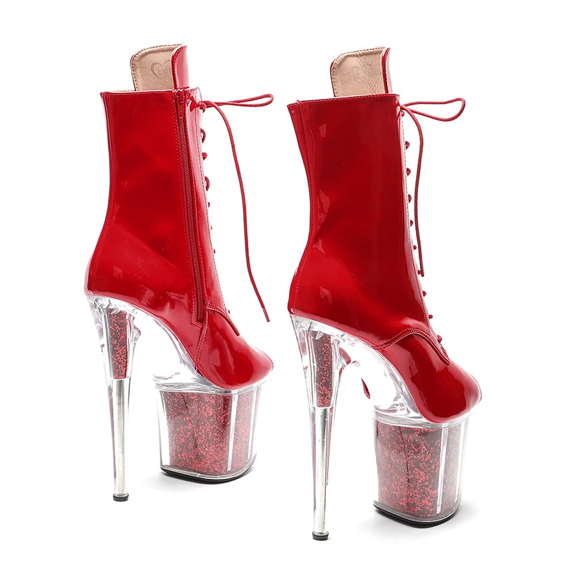 20CM/8inches Patent PU upper Pole dancing shoes High Heel platform Boots open toe Pole Dance boots 3L