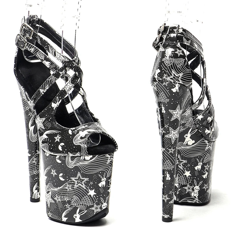 8Inch/20cm Patent PU Stars and rabbits pattern Platform Sandals party High Heels Shoes Pole Dancing Shoes