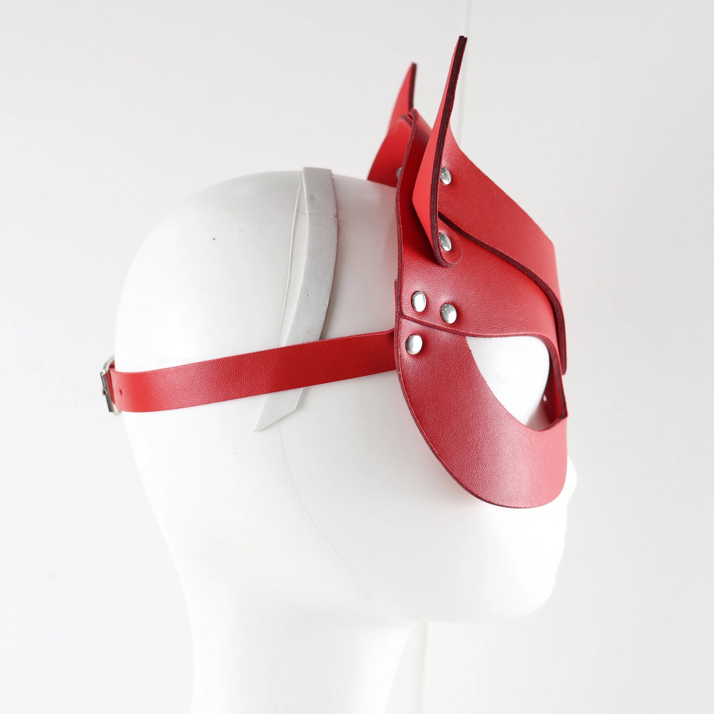 Women Red Mask Half Face Cosplay Leather Party Mask Chain Harness Necklace Masquerade Ball Punk Fancy Masks
