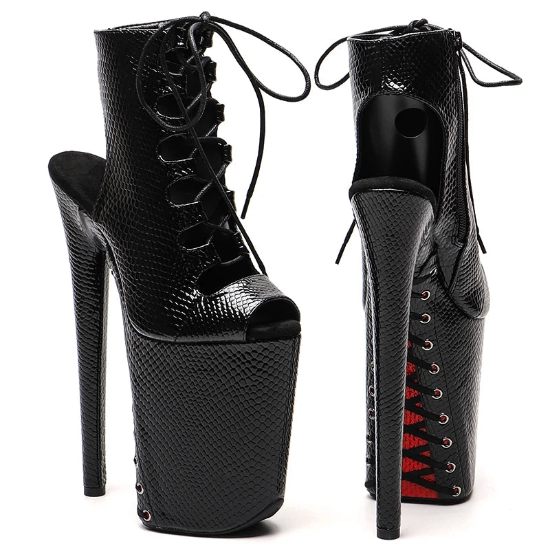 23CM/9inches Snake PU small open toe electroplate platform Fashion trends dancing Pole Dance boots