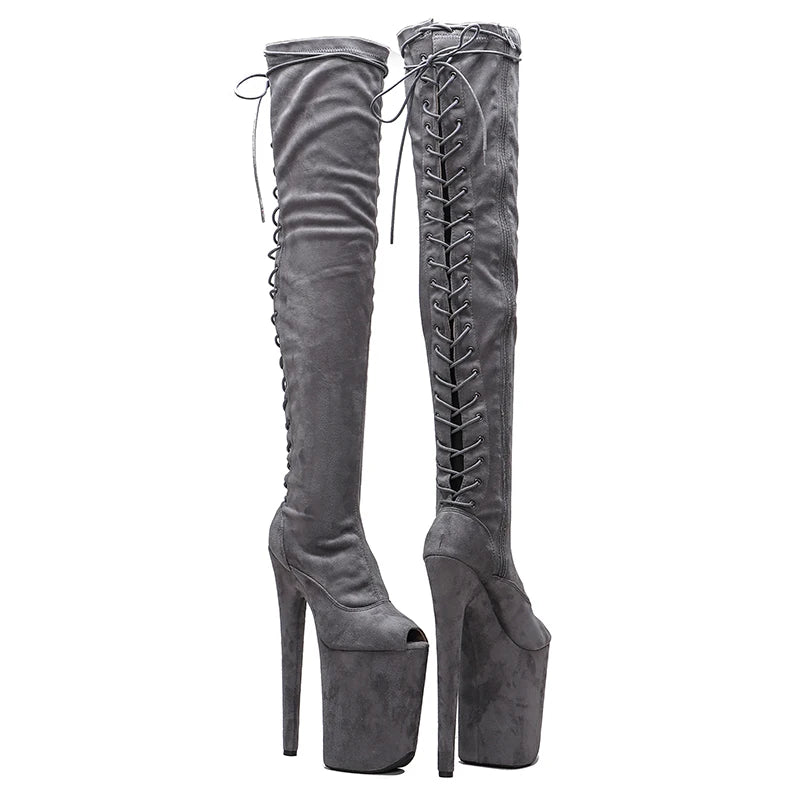23CM/9inches Suede Upper fashion lady small open toe High Heel platform Pole Dance boots