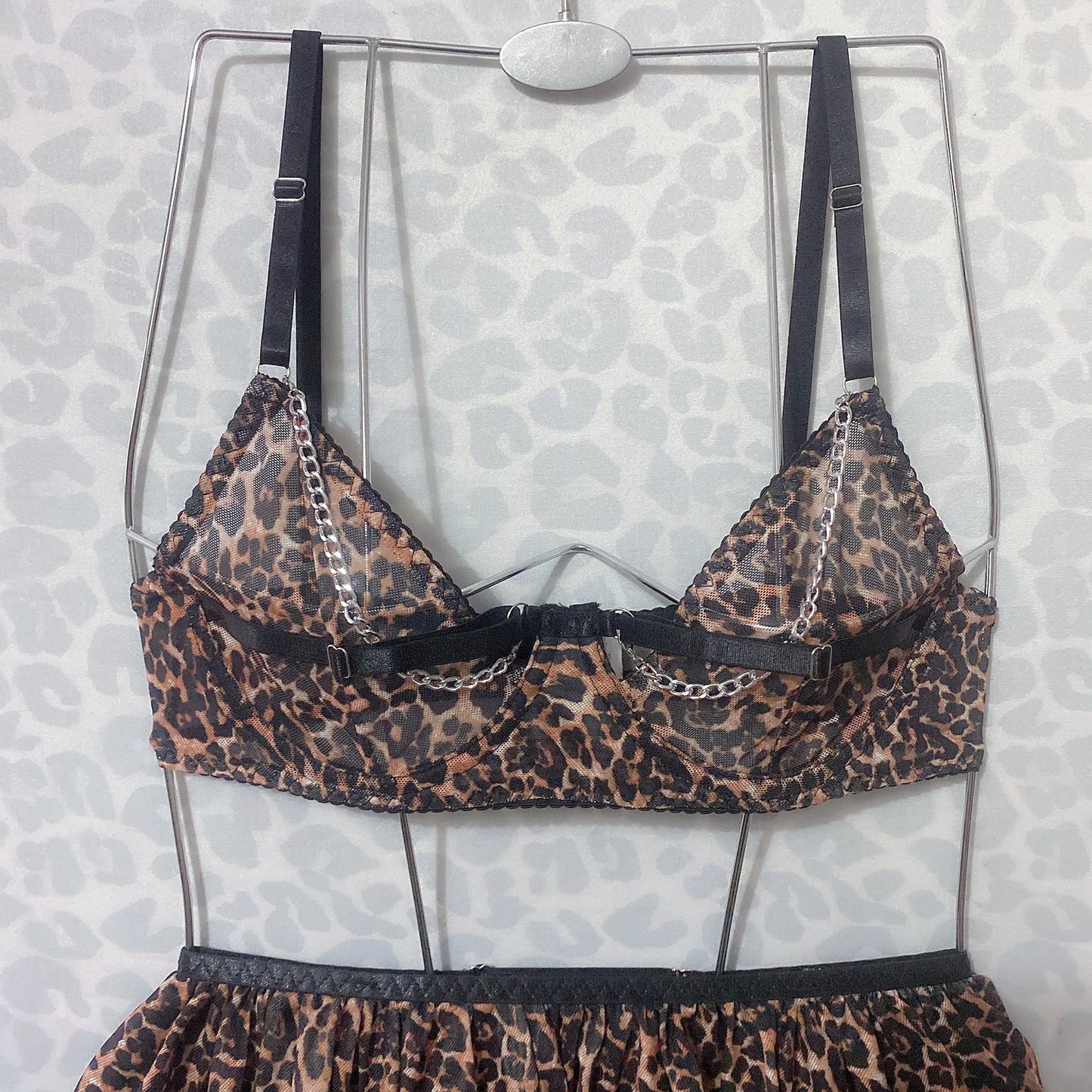 Leopard Sensual Lingerie Push Up Set iest Bra Fancy Bilizna Set See Through Romantic Attractive Underwear