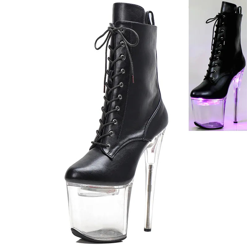 20CM/8Inch lady LED Light Up Shoes Glowing platform boots Catwalk Shoes Round Toe Heels Stripper Pole Dance boot 3L