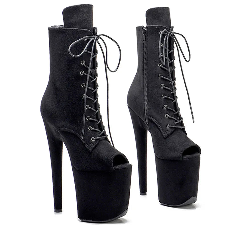 20CM/8inches Suede Upper Open Toe Pole dancing shoes High Heel Pole Dance boots