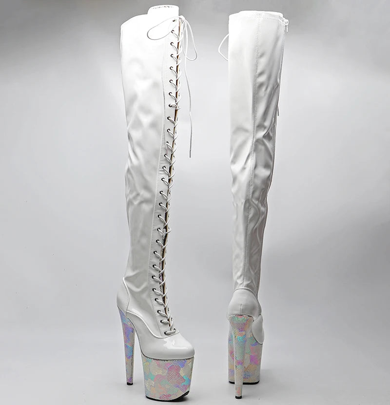 20CM/8inches Shiny Patent PU Upper with snake PU High Heel platform Boots Pole Dance boots