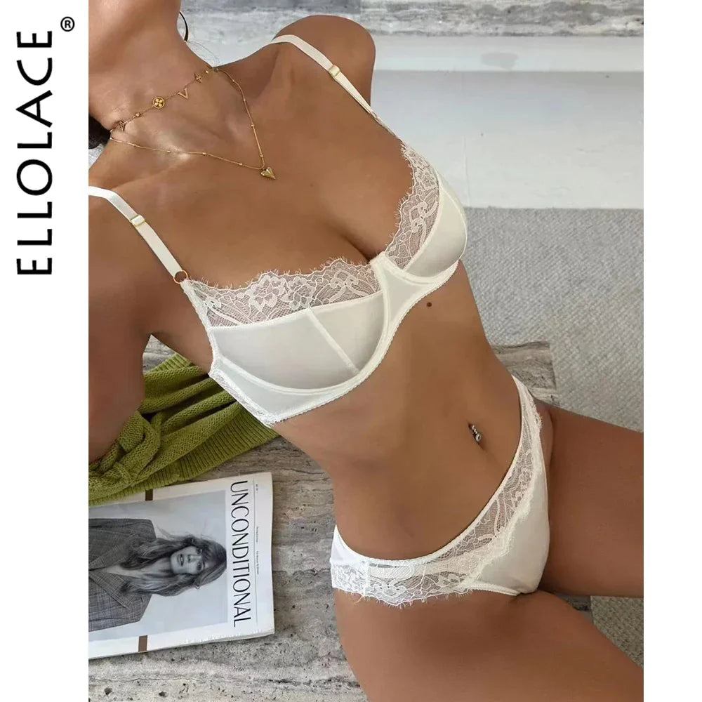 Ellolace Leopard Lingerie Sexy Sets Erotic Lace Underwear Silk Set Intimate Animal Print Mulberry Bra See-Through Panties Outfit