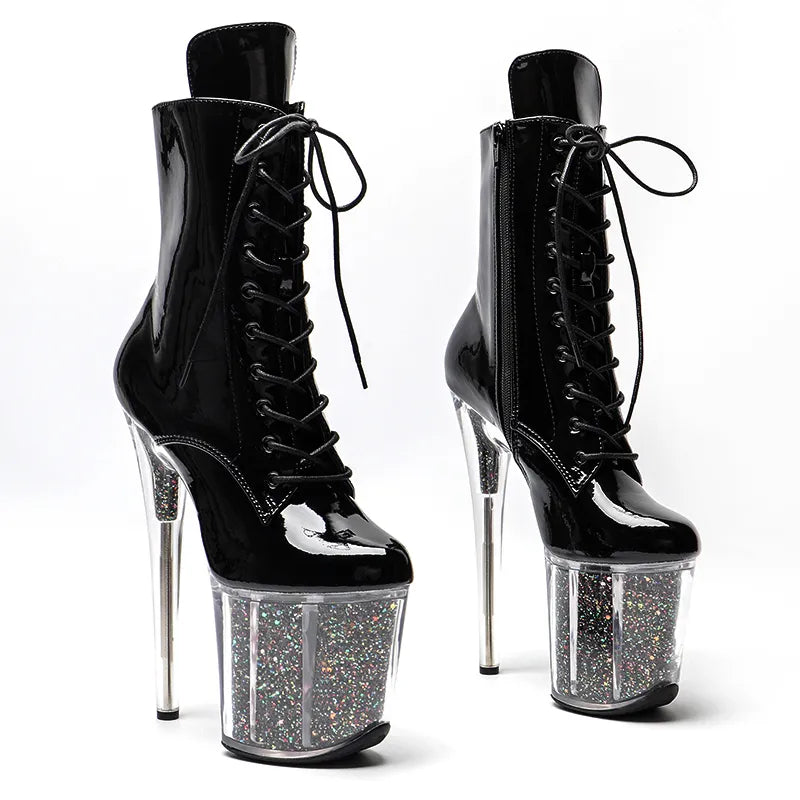 20CM/8inches Patent PU upper Pole dancing shoes High Heel platform Boots open toe Pole Dance boots 3L