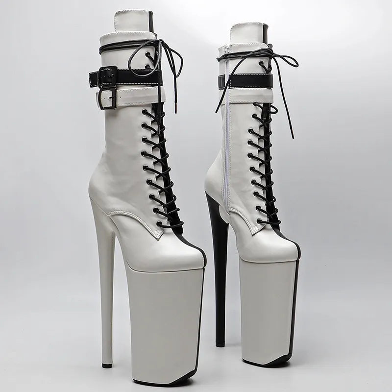 26CM/10inches Matte PU Black with Whige color y exotic High Heel platform party shoes Pole Dance boot