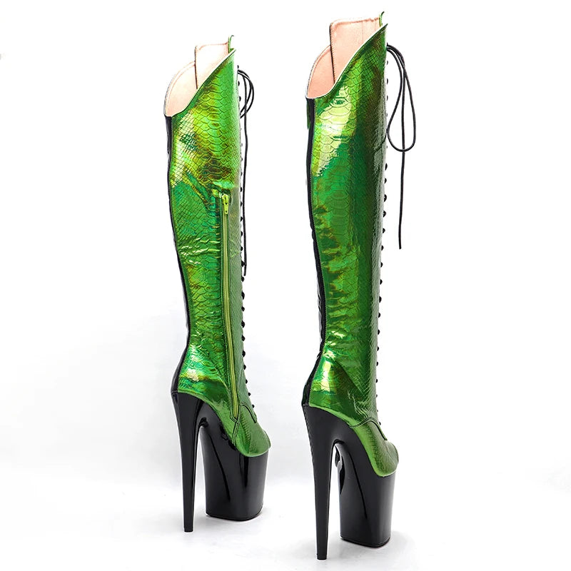 20CM/8Inch Black with green Upper open toe Platform disco party High Heels Shoes Pole Dance boot