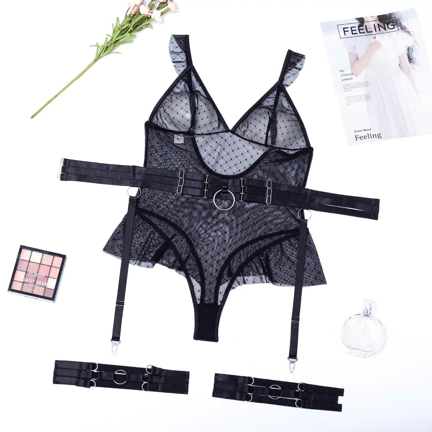 Ellolace Polka Dot Bodysuit Lingerie Sexy Transparent Tempt Sissy Body Lace See Through Erotic Costumes Fitness Porn Hot Tops