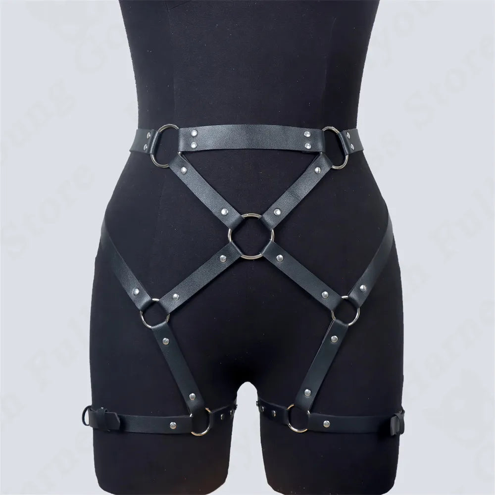 Sexy Leg Garter Harness Woman Chains Leather Thigh Hip Strap Belt Gothic Adjustable Sword Belt Suspenders Stockings