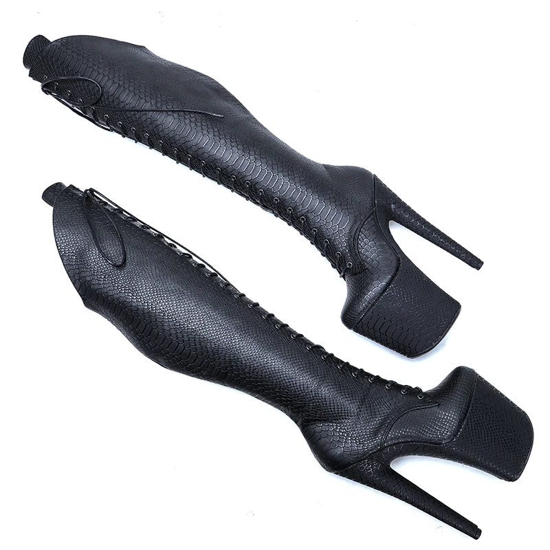 20CM/8inches new design super high heel platform boots model nightclub knee high boots 5B