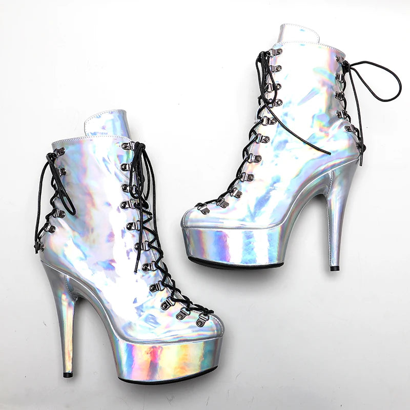 Silver holo Upper 15CM/6Inch Women's Platform party High Heels Shoes Pole Dance shoes