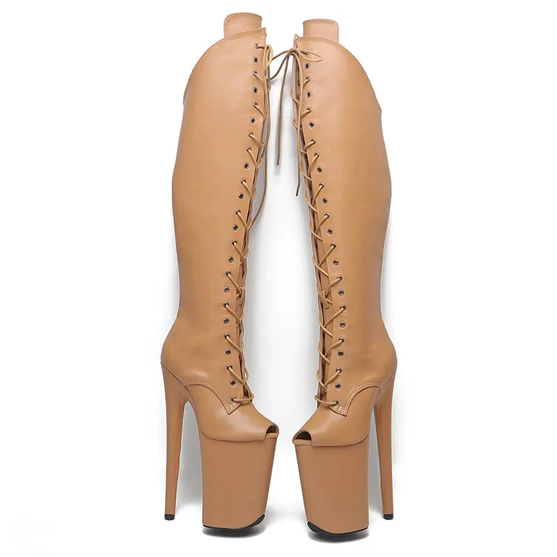 23CM/9inches Matte PU Upper Small Open Toe fashion lady High Heel platform Pole Dance boots