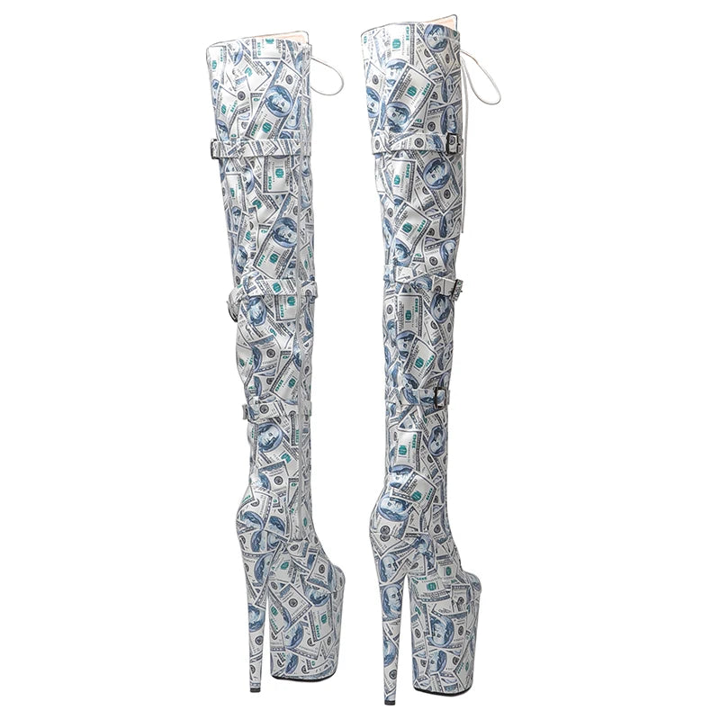 20CM/8inches Dollar pattern Women New Design Extreme High Heel Lap Dancing Stripper Shoes Platform Lace-up 5B
