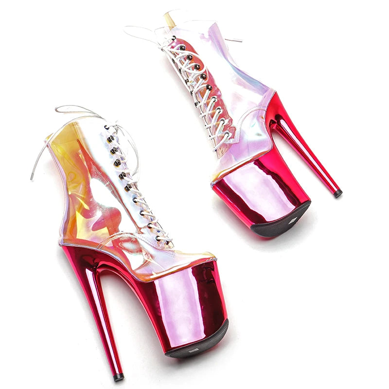 20CM/8inches TPU Transparent Hot pink color upper ankle boots fashion shoes High Heel platform Pole Dance boot