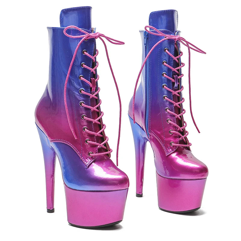 Leopard 17CM/7inches leopard print Pole dancing shoes High Heel platform Boots women boot 3B