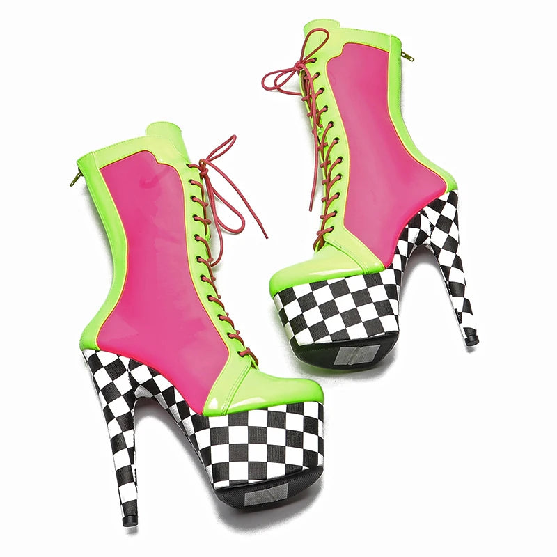 Patent with PU upper Mix color 17CM/7inches Pole dancing shoes High Heel platform Boots Pole Dance boot