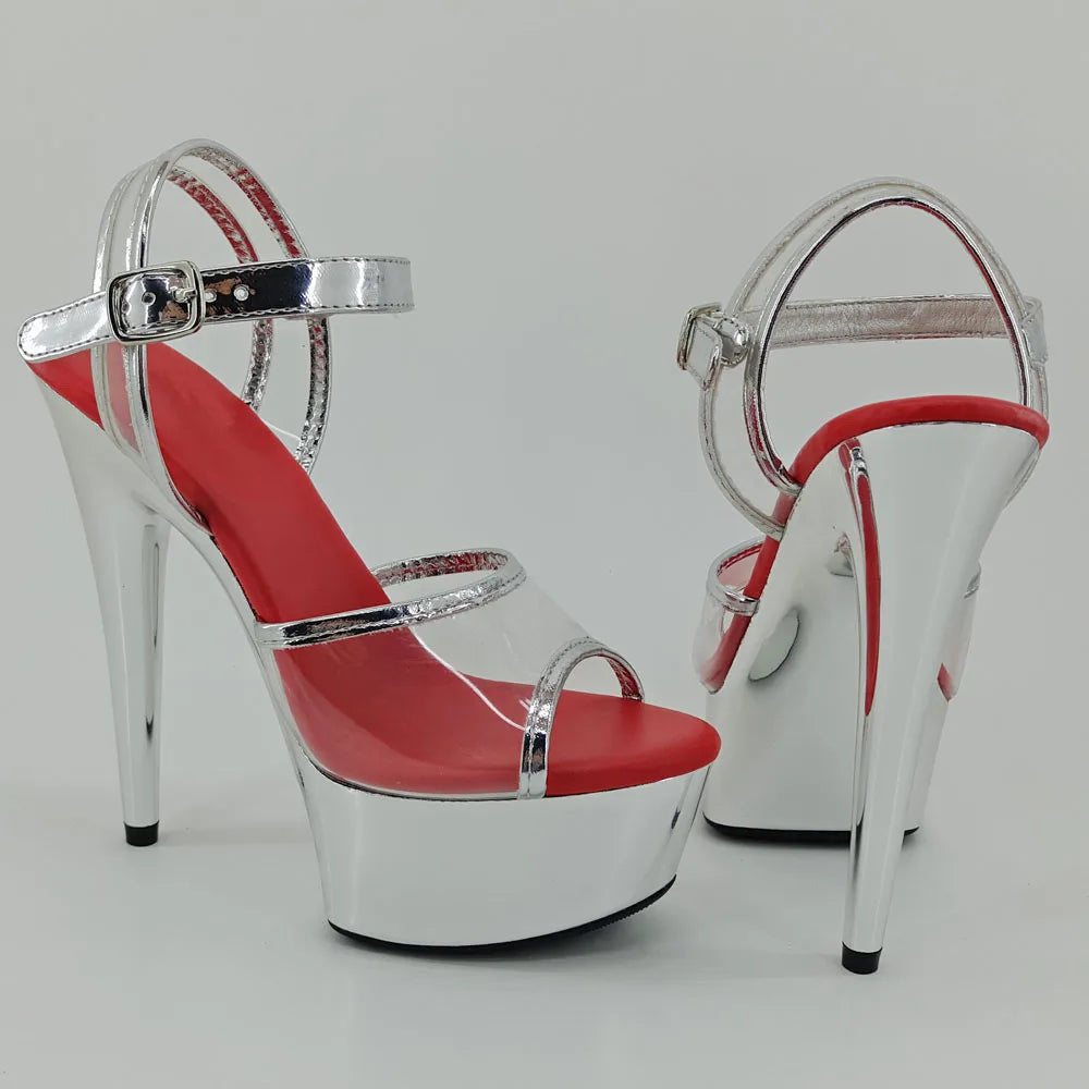 15CM/6Inch Shinny Silver Women's Platform Sandals party High Heels Shoes Pole Dancing Shoes