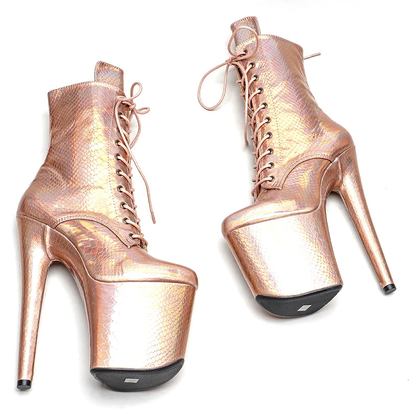 20CM/8inches Snake PU champagne color Pole dancing shoes High Heel platform Pole Dance boot