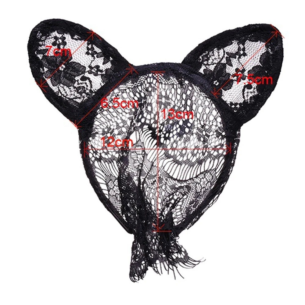 Cosplay Party Masquerade Headwear Lace Veil Cute Cat and Rabbit Ears Cosplay Headband Hairpin Women Squid Game Anime