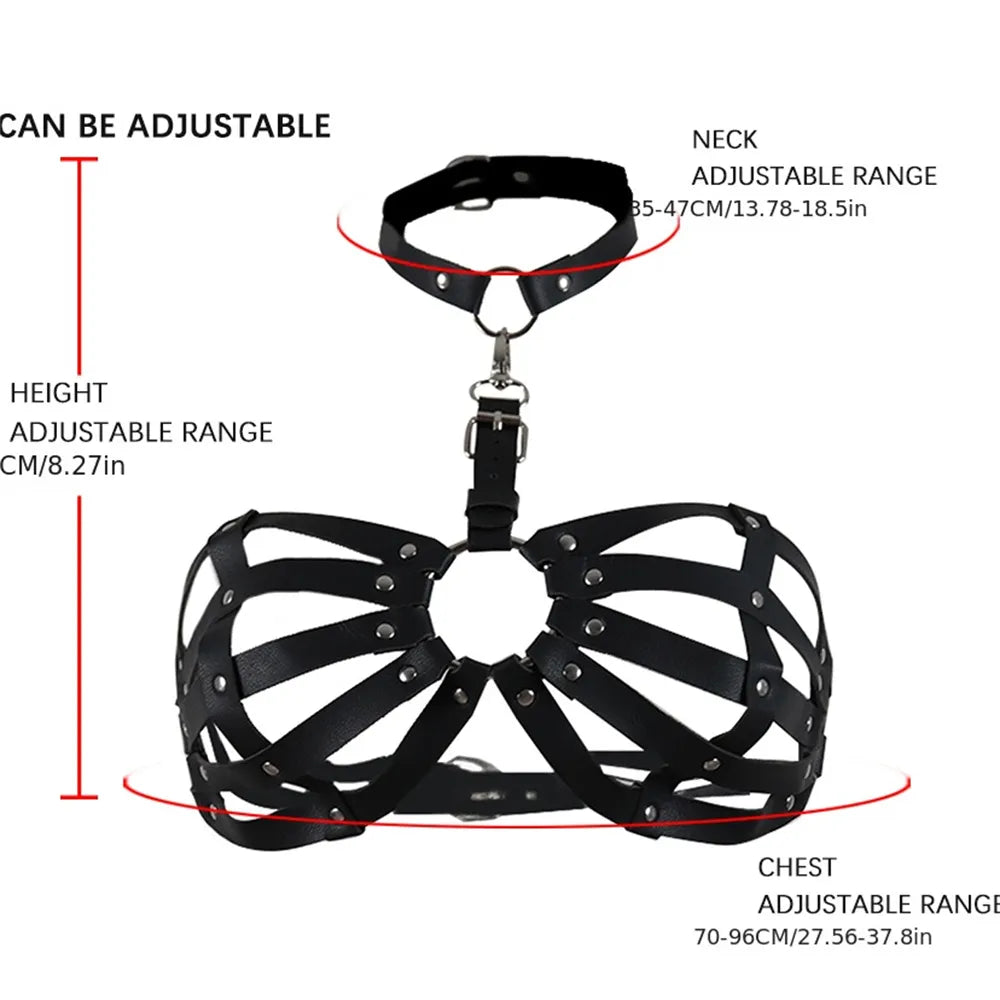 PU Leather Harness Lingerie Chest Harness Woman Black Cage Bra Punk Harajuku Festival Accessories Rave Outfit