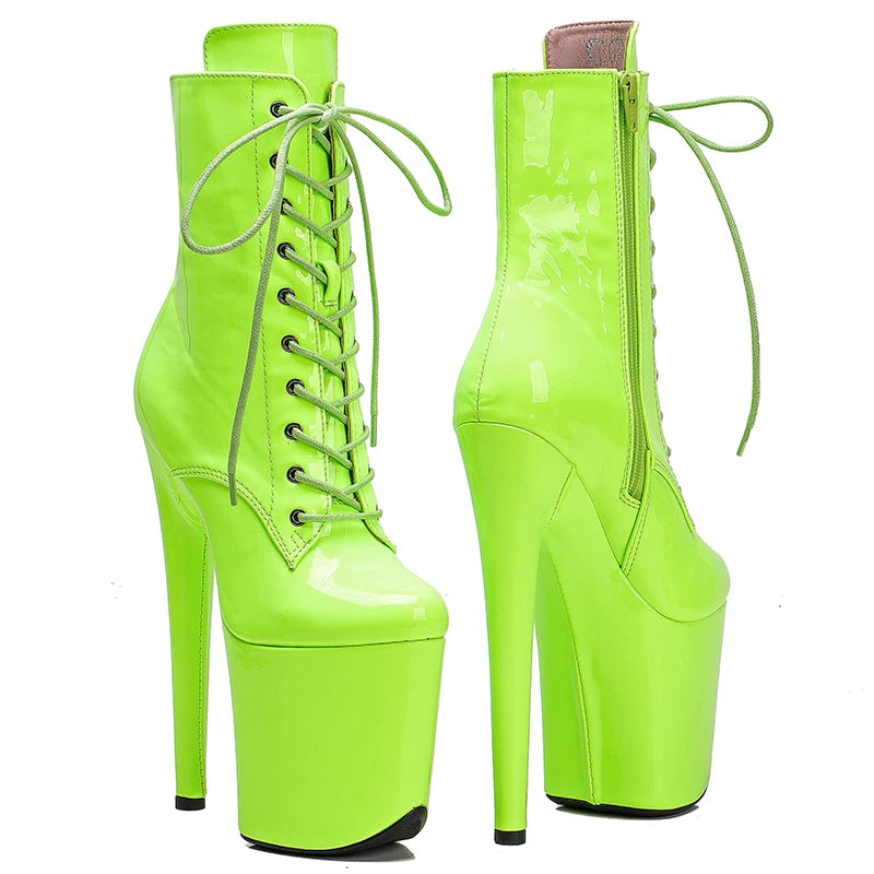 20CM/8inch Green PU upper high heel platform Pole Dance boot