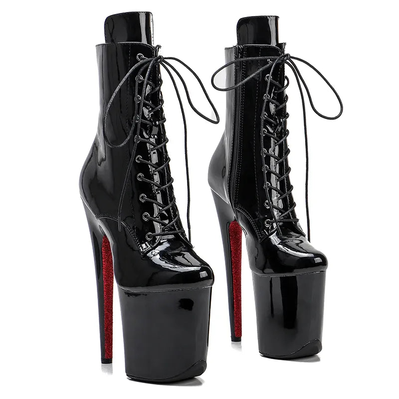 20CM/8inches platform Boots Round Toe Heels Stripper Platform Women Ankle Boots Lace-up Zip Roman Lady Knight Boots 3KJ