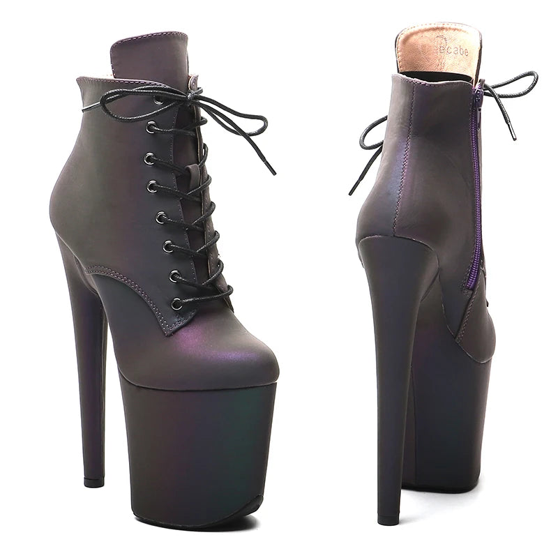 20CM/8inch Reflective material PU Platform Ankle Boots y Exotic pole dance shoes