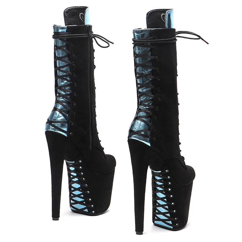 20CM/8Inch suede upper ankle Boots Nightclub Stiletto Pumps Side Zipper High Heels Women's Party Shoes 4B