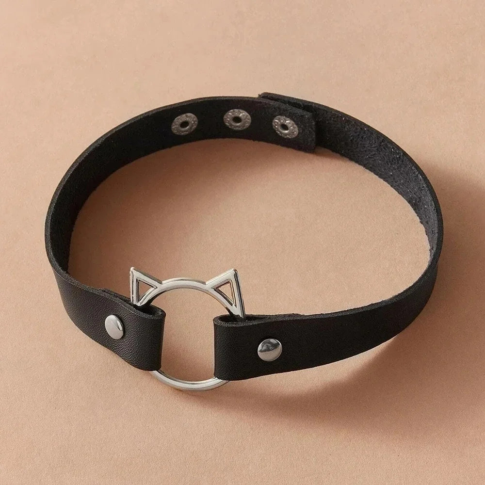 Punk Cat Choker Necklaces PU Leather Little Devil Collar for Women Gothic Jewelry Cosplay Accessories Harajuku Party Gift
