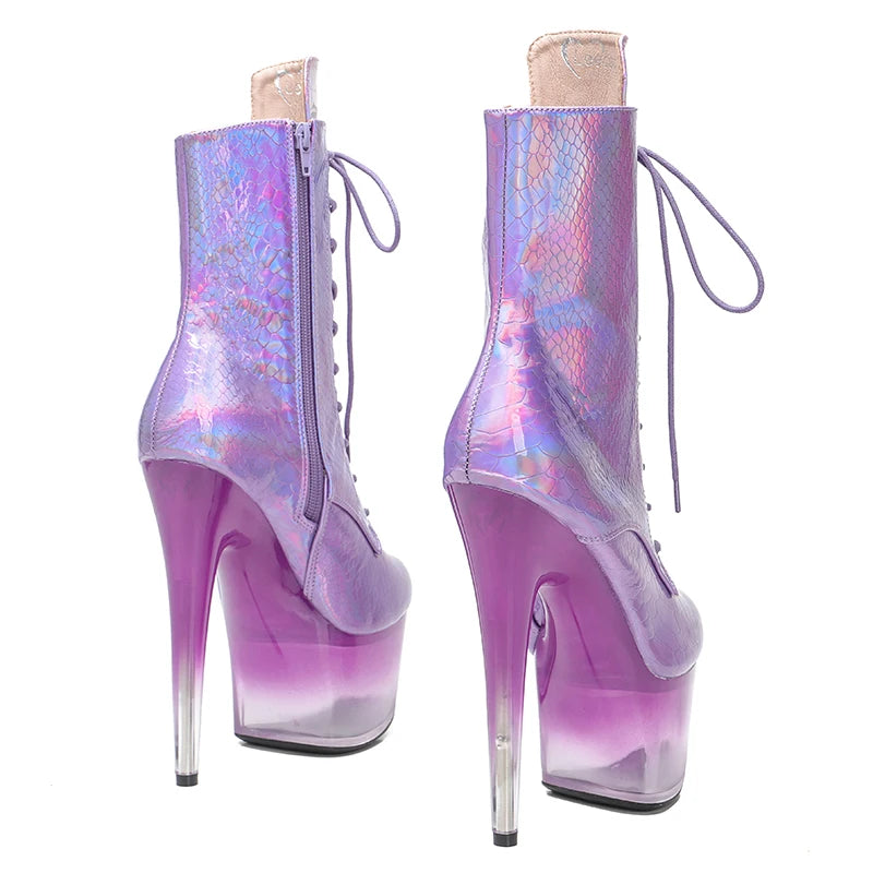 17CM/7inches The gradient Boots Nightclub Stiletto Pumps Side Zipper High Heels Women's Party Shoes platform Boots 3L