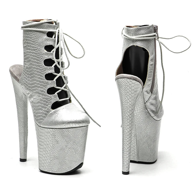 20CM/8inches Snake PU Trend fashion High Heel platform closed toe Pole Dance boots
