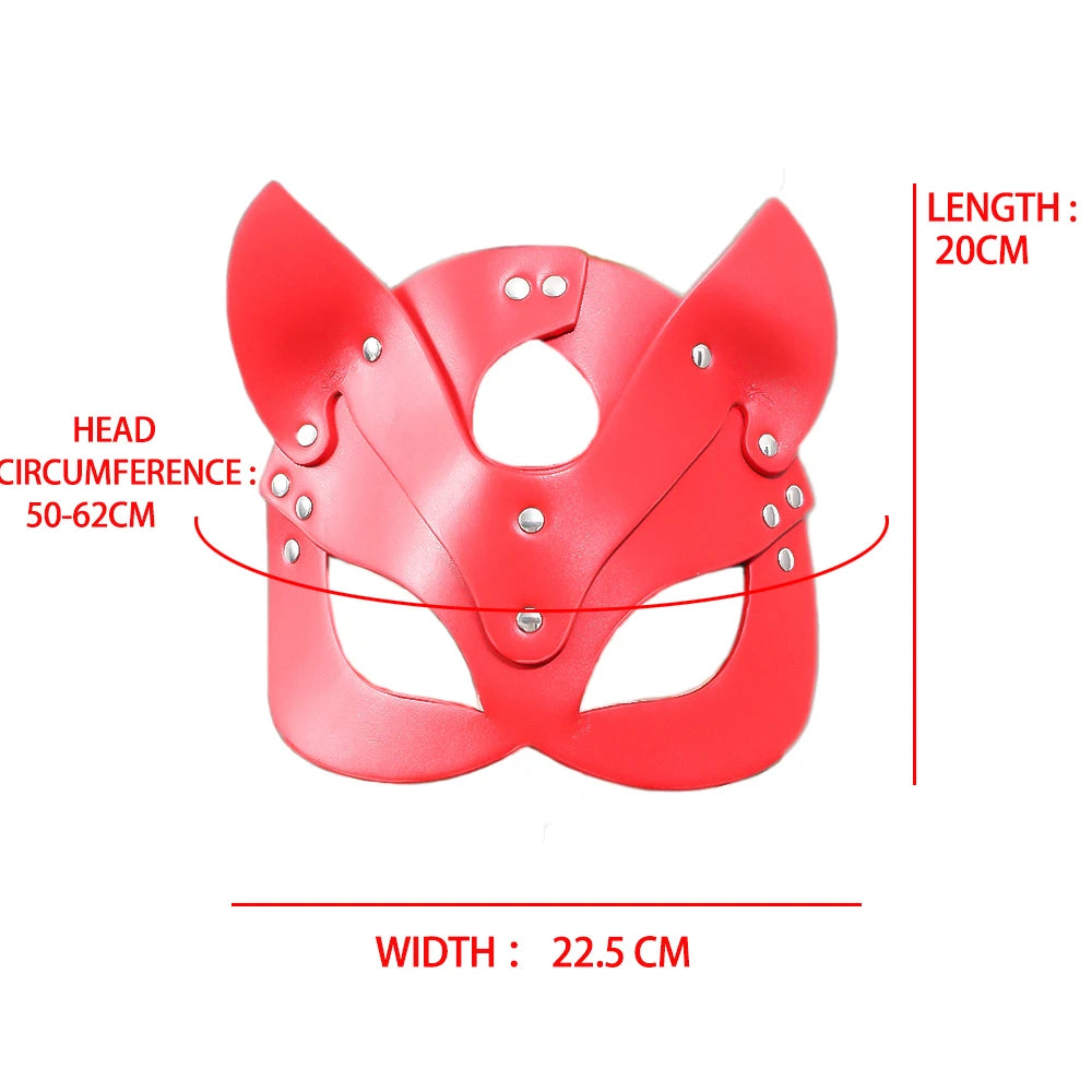 Women Red Mask Half Face Cosplay Leather Party Mask Chain Harness Necklace Masquerade Ball Punk Fancy Masks