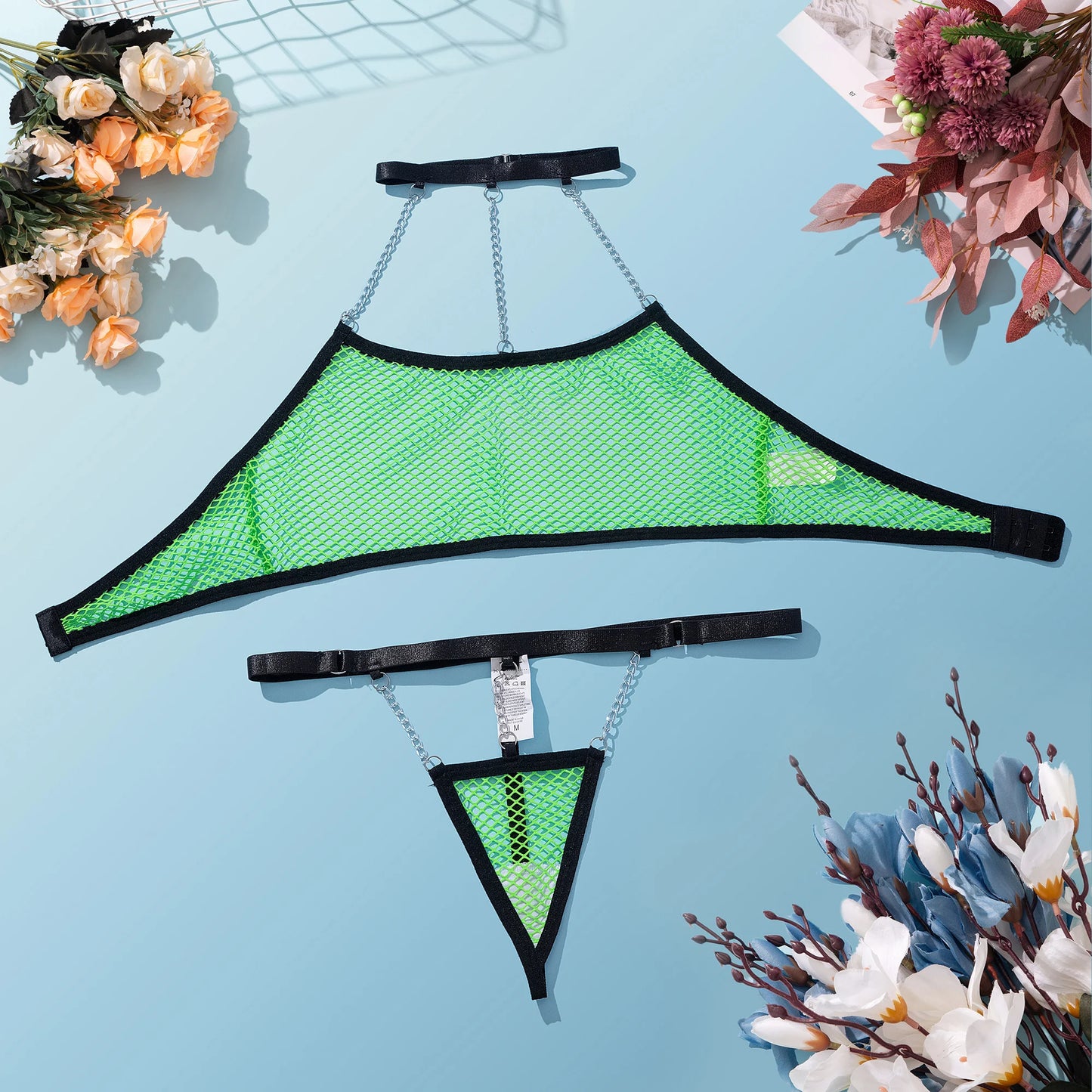 Fishing Net Lingerie With Chain y Underwear Women Body Uncensored Intimate See Through Outfits