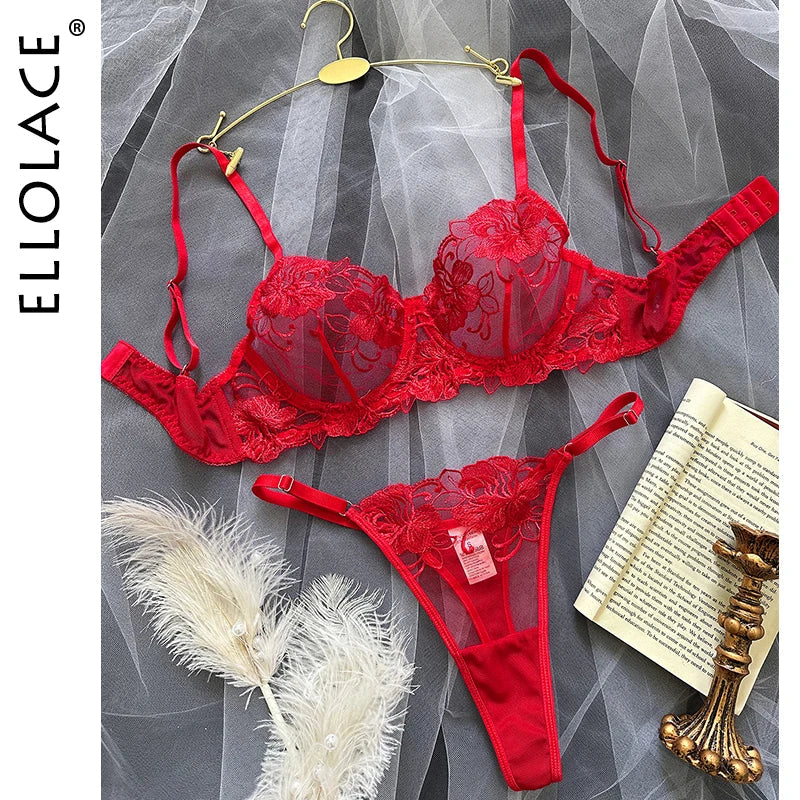 Ellolace Fancy Lingerie Floral Sheer Lace Erotic Sex Suit Fantasy Sexys Well-Looking Underwear Sensual Intimate Goods Exotic Set