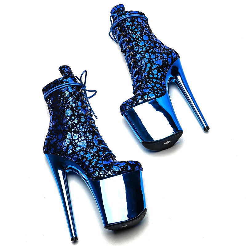 20CM/8inches Suede Upper lady ankle boots High Heel Electroplate platform Pole Dance boot