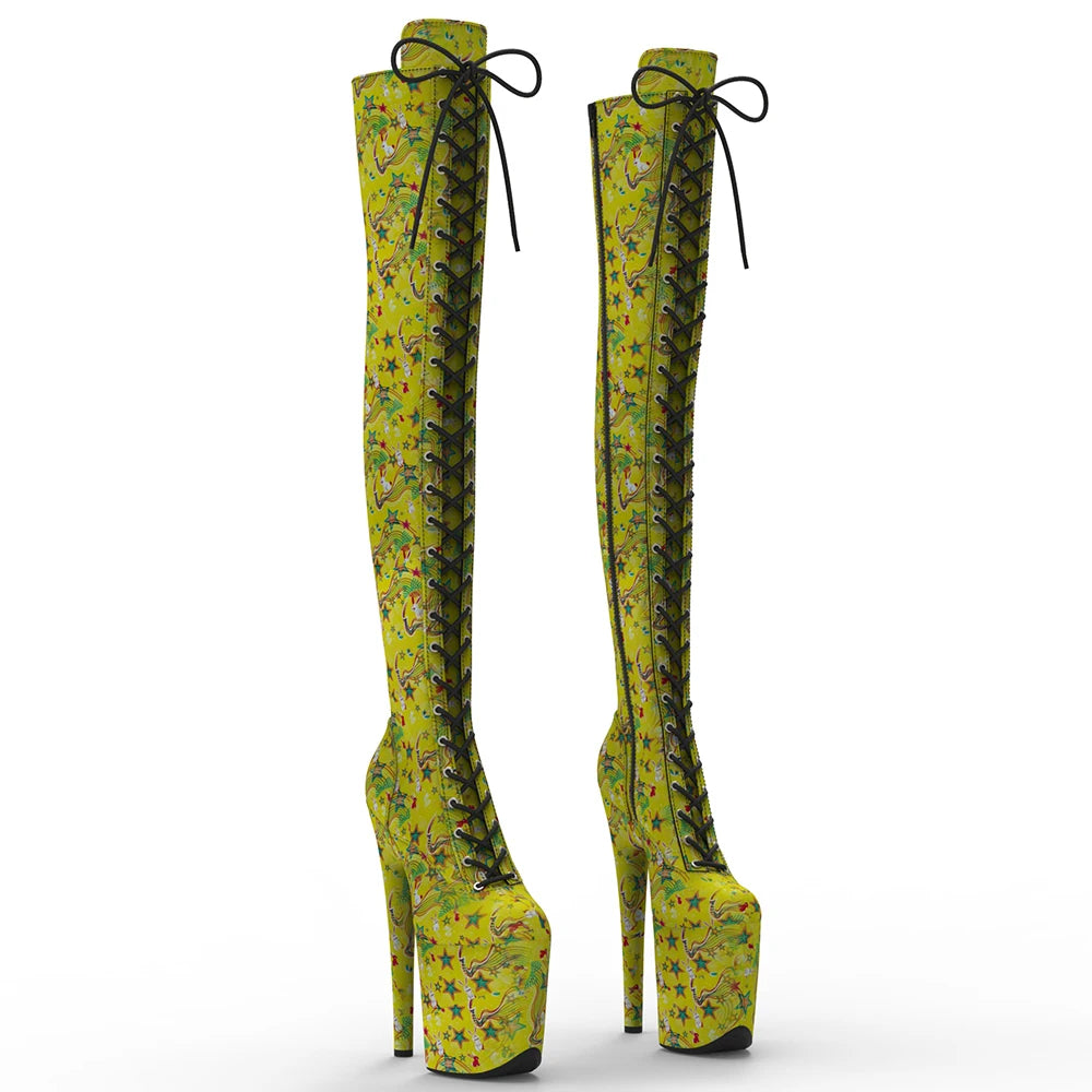 20cm/8inches Stars And Rabbits Pattern Fashion High Heel Platform Thigh High Boots Pole Dancing Boots
