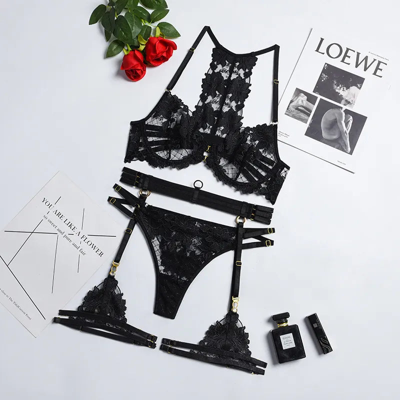 Sensual Lingerie Panties Set Underwear Transparent Bra Hot Woman Thong Breves Sets 4-Pieces