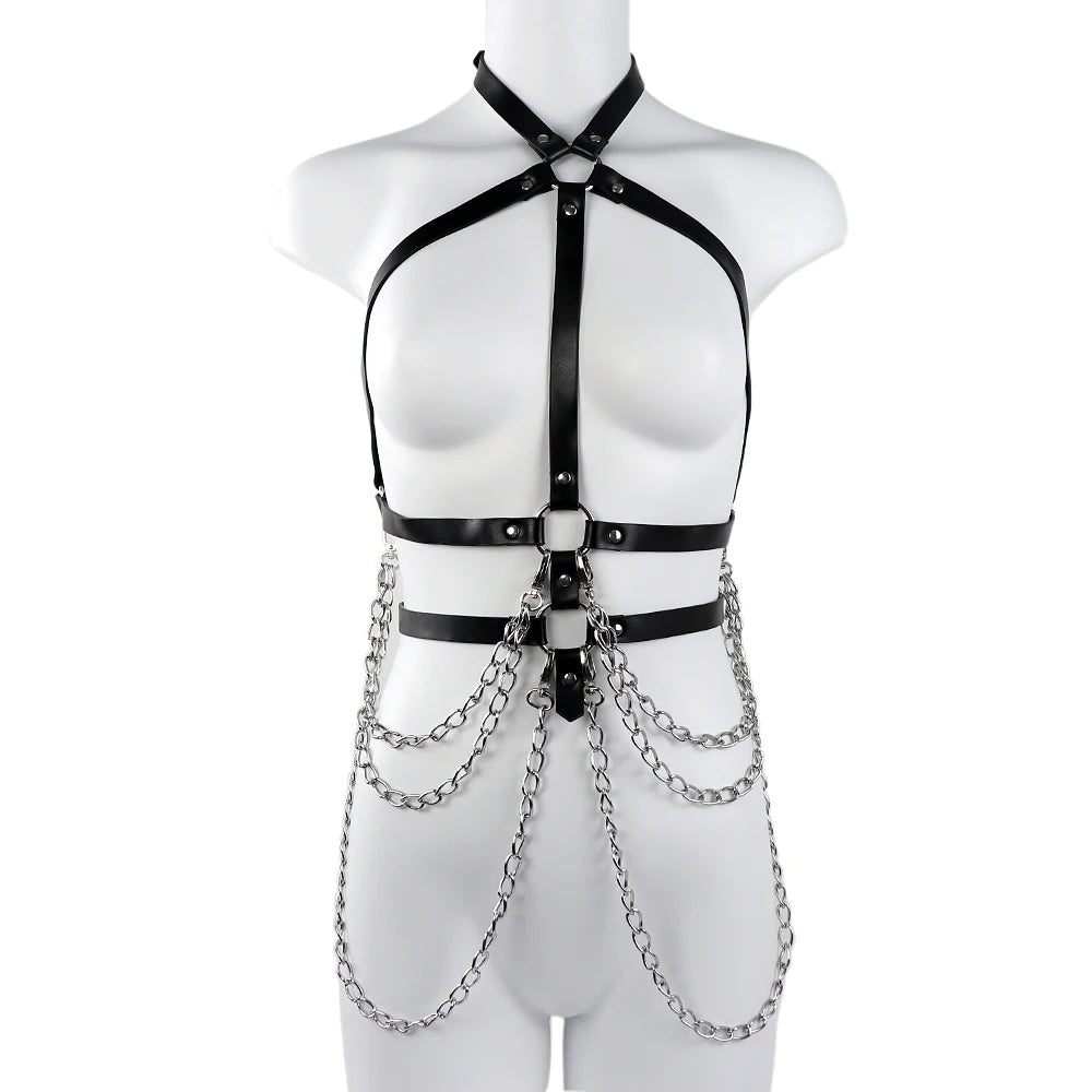 Sexy Body Chain Harness For Women Gothic Belt Lingerie Bra Strap Pu Leather Chest Cosplay Goth Waist Garter Belts