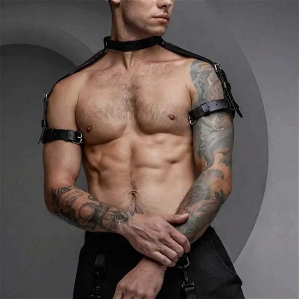 Goth Neck PU Leather Harness y Men Gay Belt Costume Collar Wear Club Party Accessories