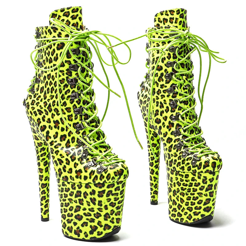 Leopard PU Upper 20CM /8inch High Heel Exotic Platform Pole Dance Boots