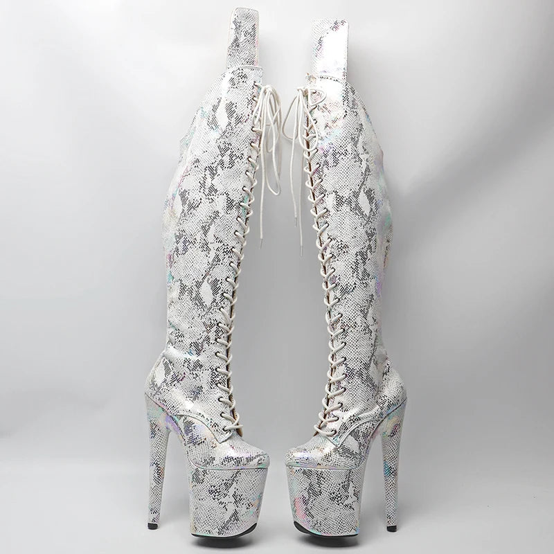 20CM/8inches Snake Upper Pole dancing shoes High Heel platform Boots closed toe Pole Dance boots