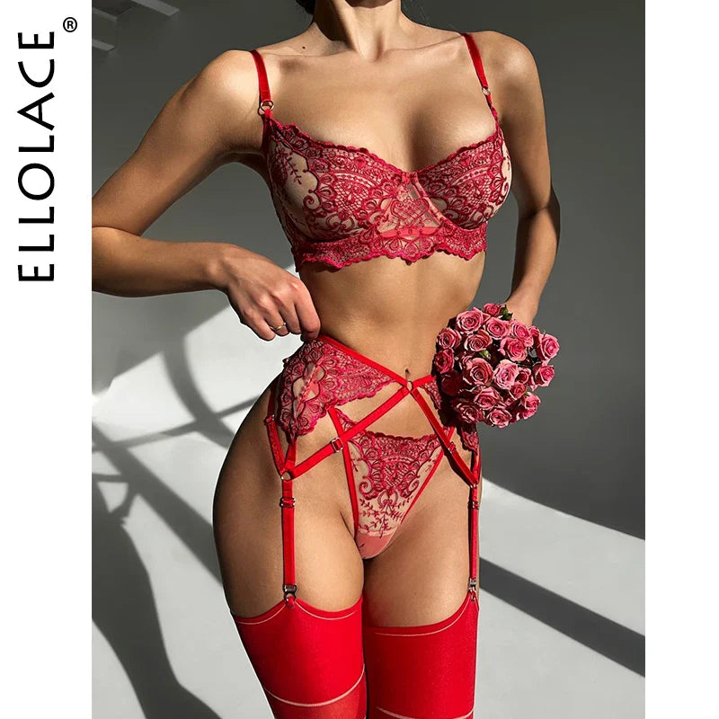 Ellolace Floral Sexy Lingerie For Fine Women Hot Sex Suit Well-Looking Underwear Push Up Bra Set Fancy Bilizna Attractive Outfit